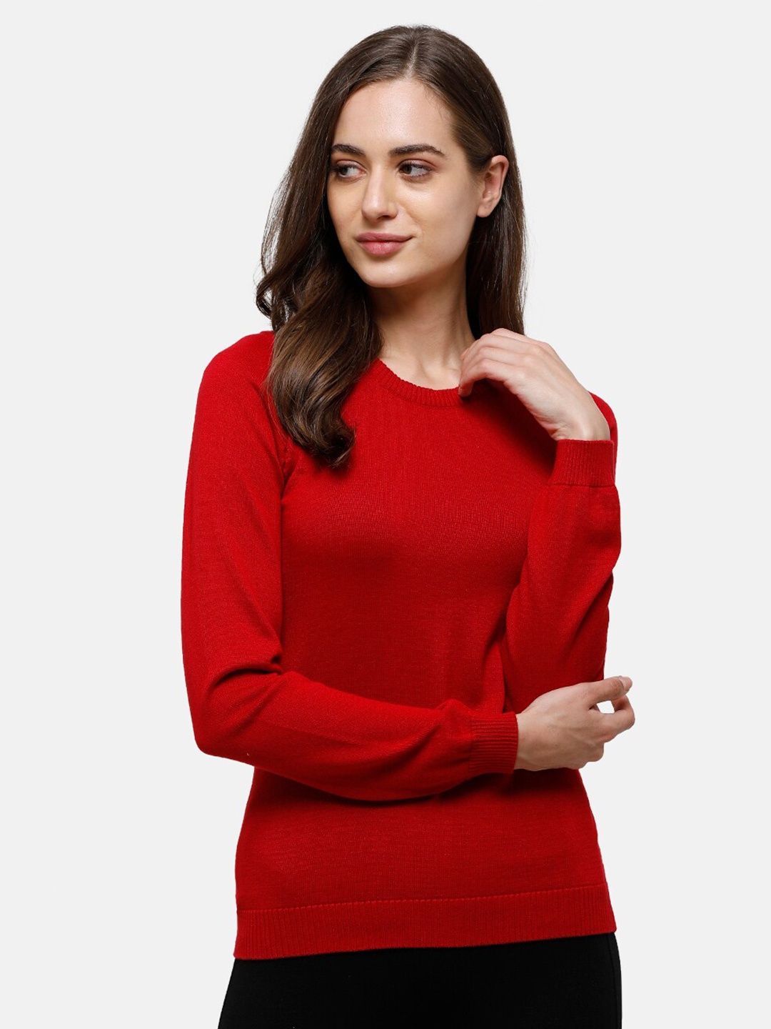 

98 Degree North Women Red Solid Pure Cotton Pullover