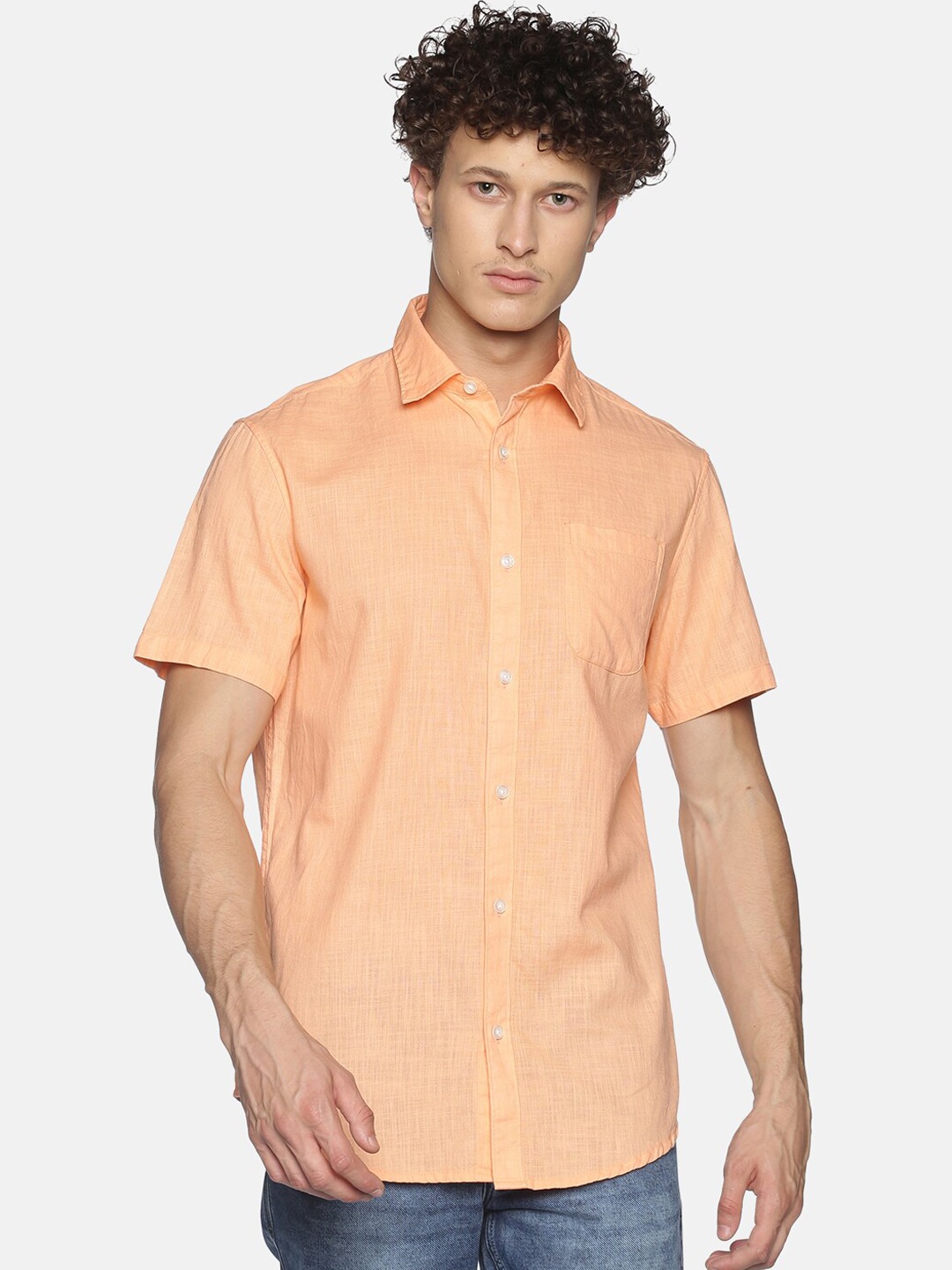 

Balista Men Orange Opaque Casual Shirt with Mask