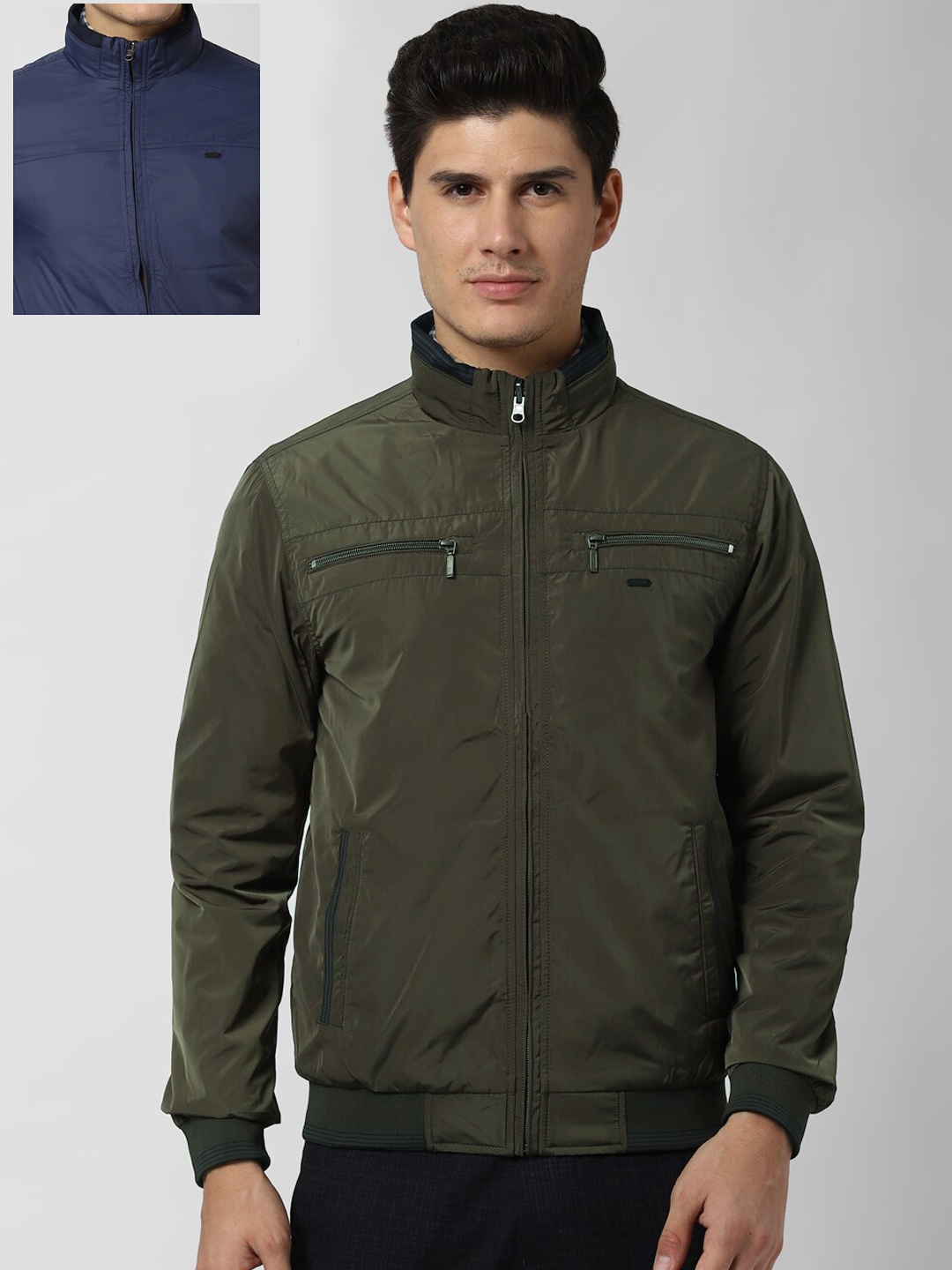 

Peter England Casuals Men Brown & Navy Blue Reversible Bomber Jacket