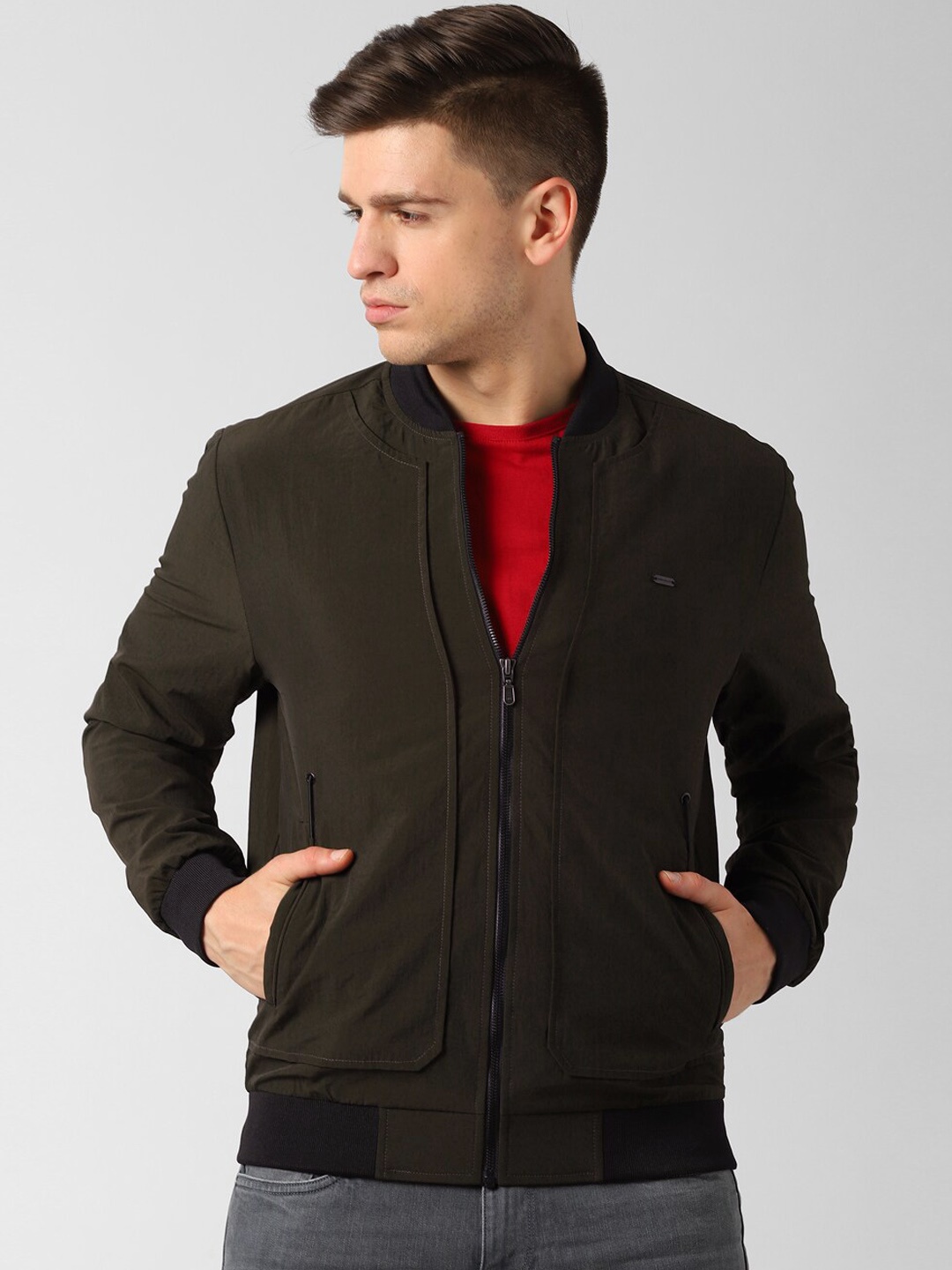 

Peter England Casuals Men Olive Green Bomber Jacket