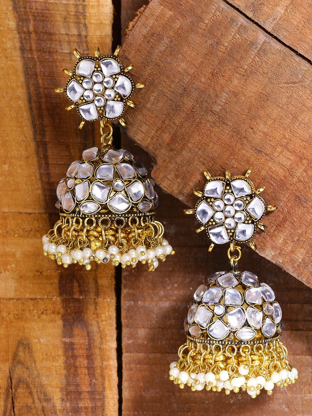 

Yellow Chimes Gold-Toned Dome Shaped Jhumkas Earrings