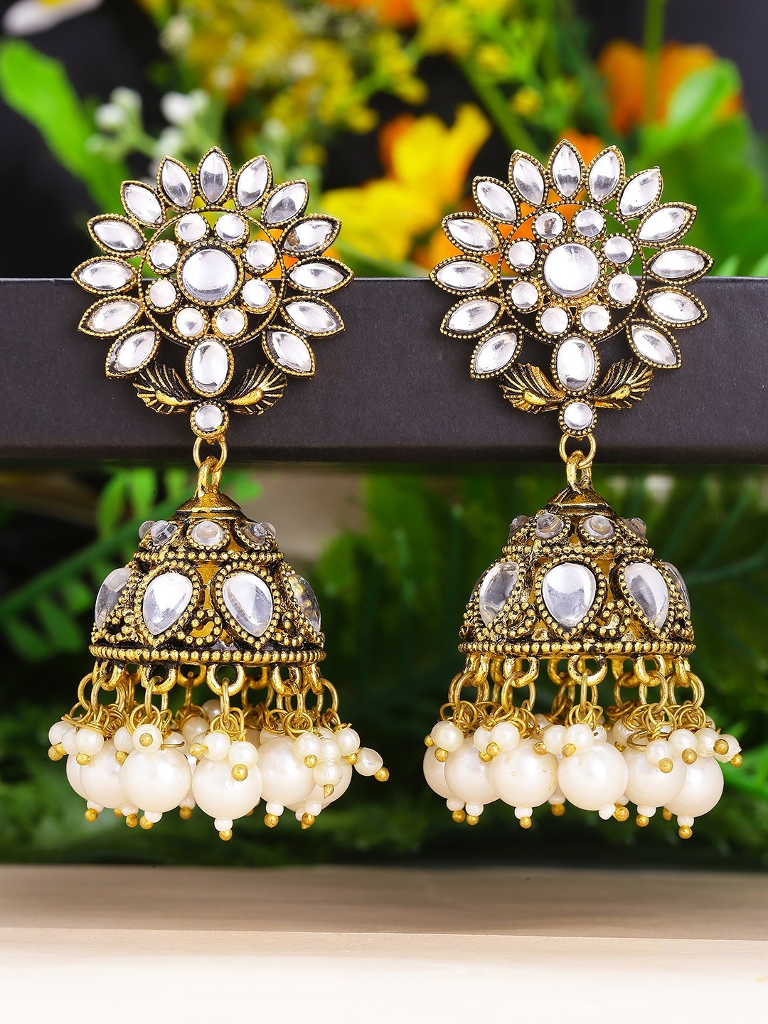 

Yellow Chimes Gold-Toned Contemporary Jhumkas Earrings
