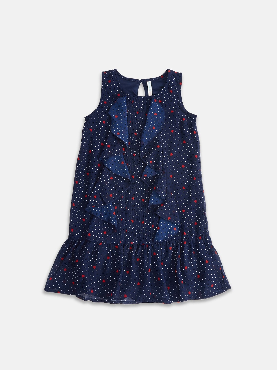 

Pantaloons Junior Navy Blue Printed Georgette Drop-Waist Dress