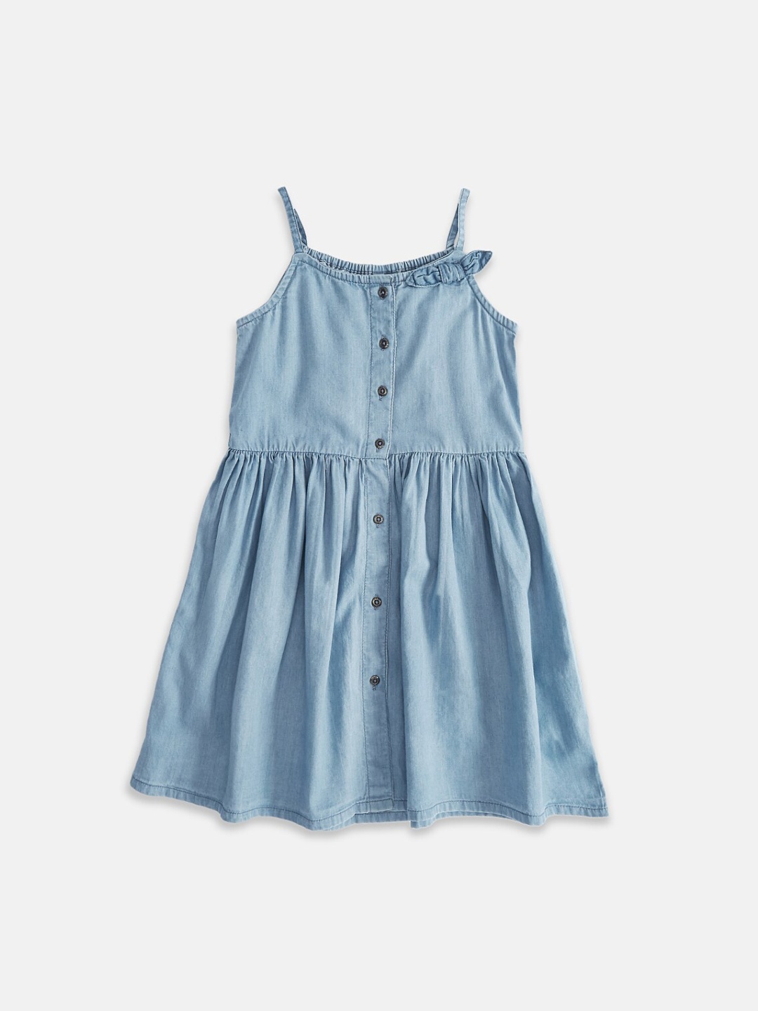 

Pantaloons Junior Girls Blue Solid Shoulder Straps Sleeves A-Line Dress