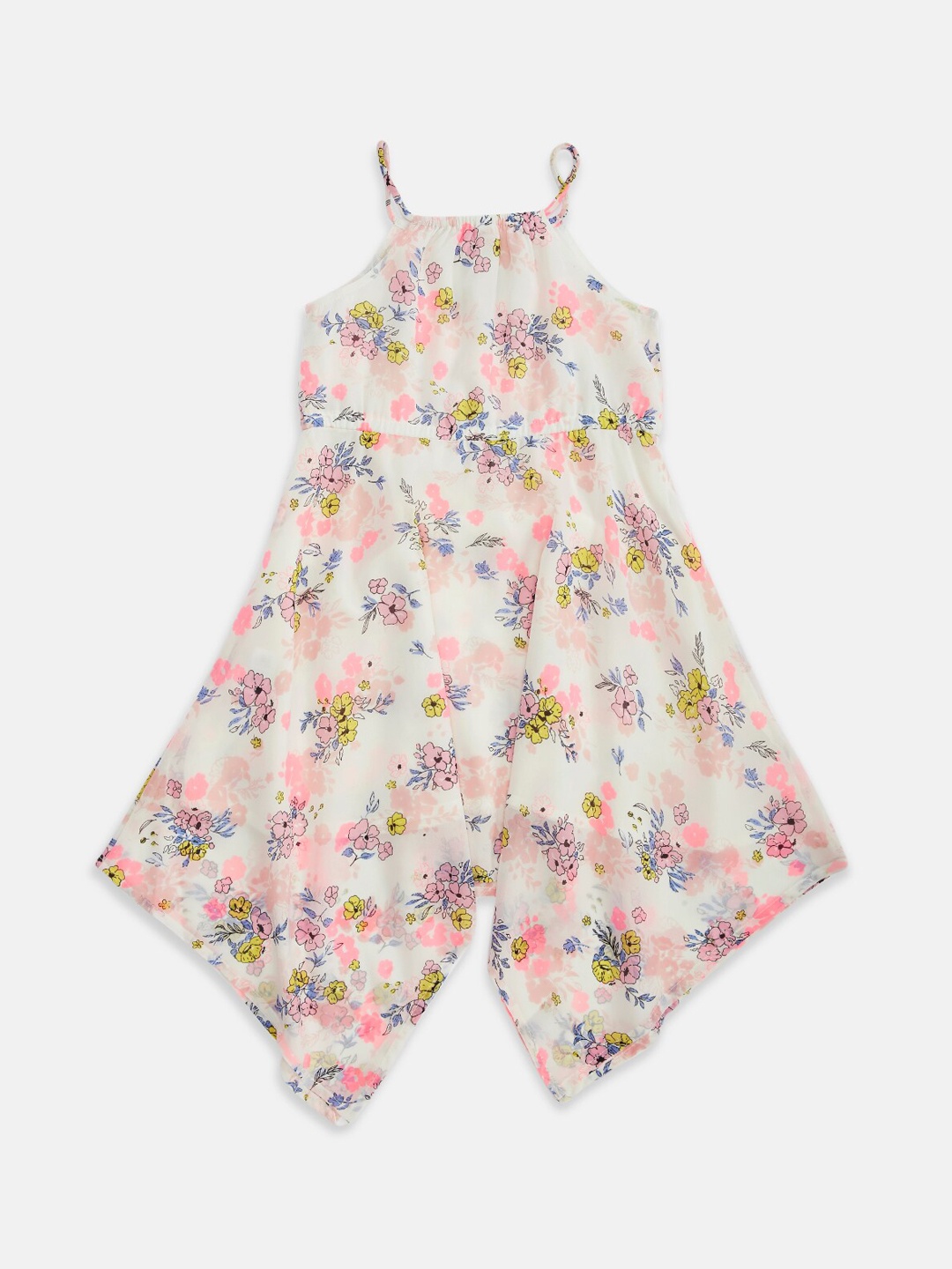 

Pantaloons Junior Girls Off White and Pink Floral Georgette A-Line Dress