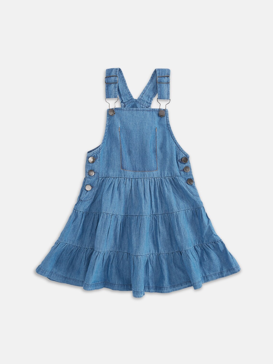 

Pantaloons Junior Girls Blue Solid Tiered Pinafore Dress