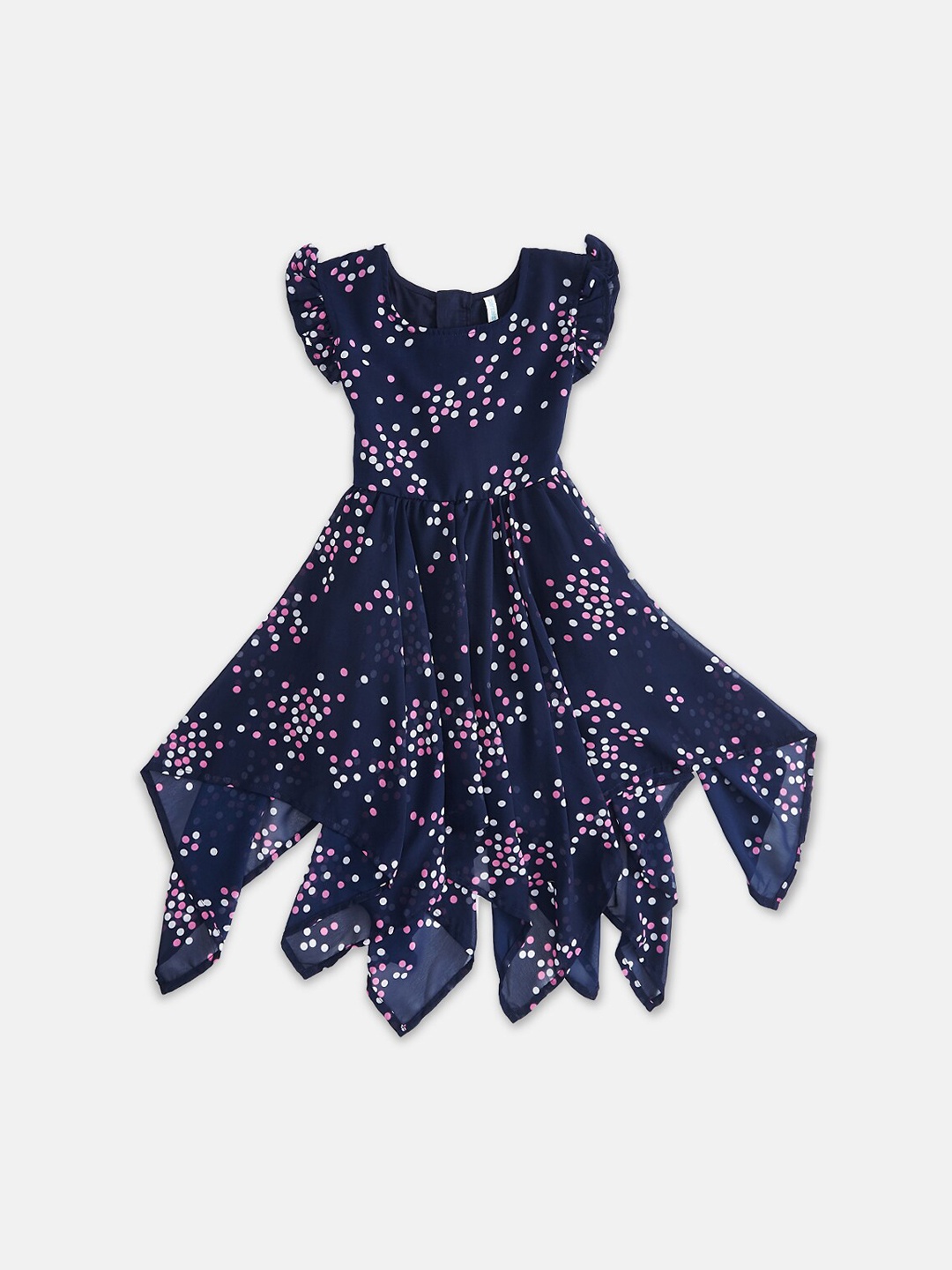 

Pantaloons Junior Girls Navy Blue Polka Georgette Handkerchief Fit and Flare Dress