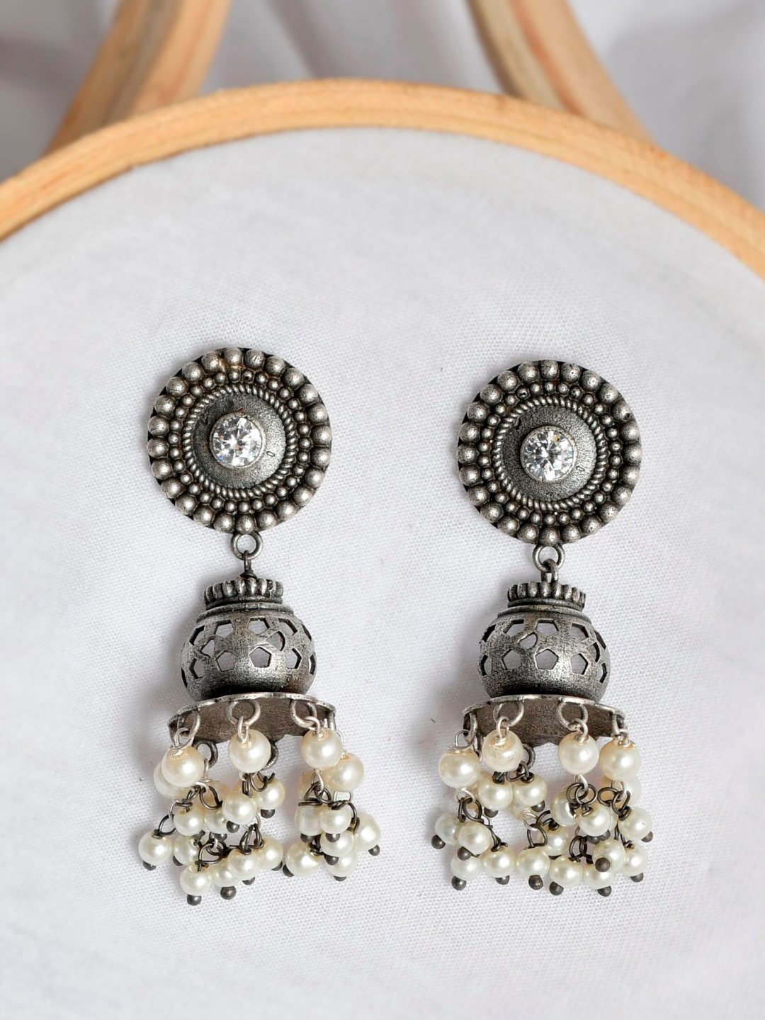 

Infuzze White Contemporary Jhumkas Earrings