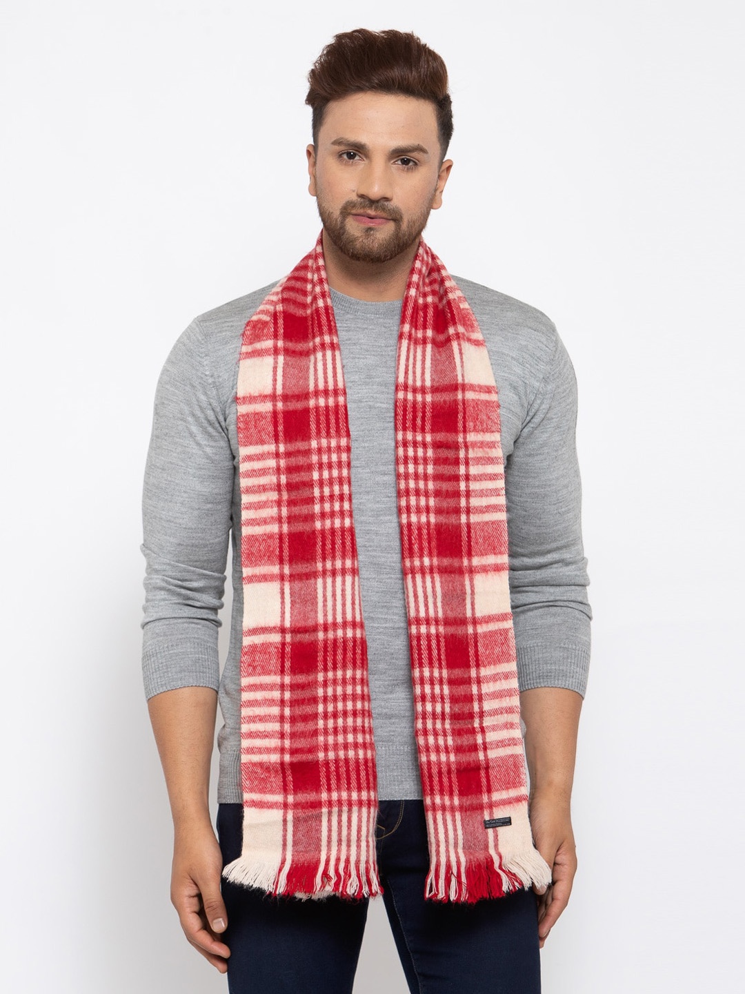 

513 Men Red & Cream-Coloured Checked Muffler