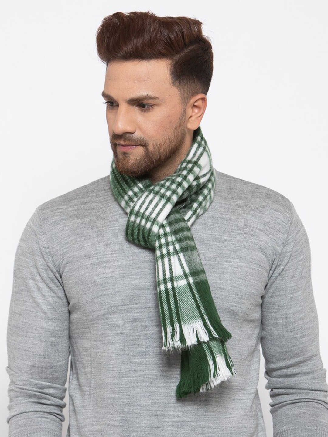 

513 Men Green & White Woven Muffler
