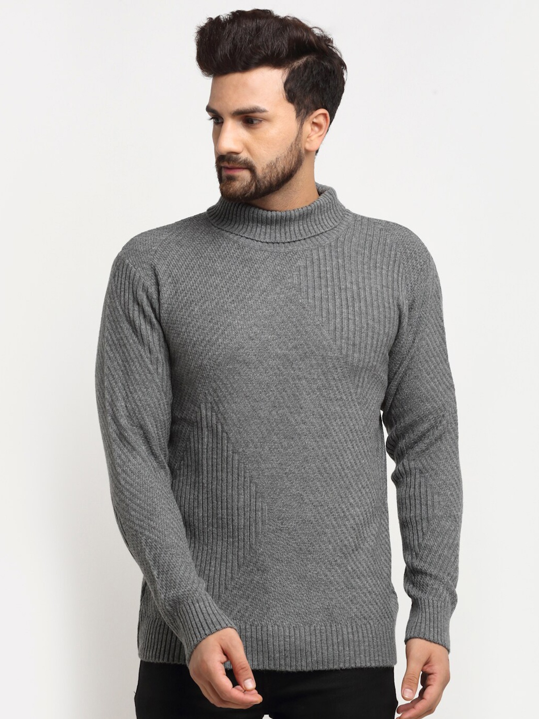 

Club York Men Grey Ribbed Pullover