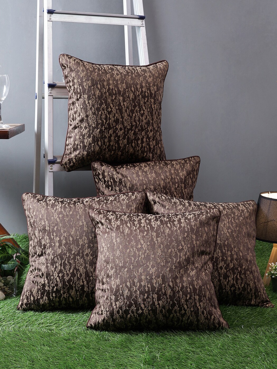 

ROMEE Brown & Beige Set of 5 Abstract Square Cushion Covers