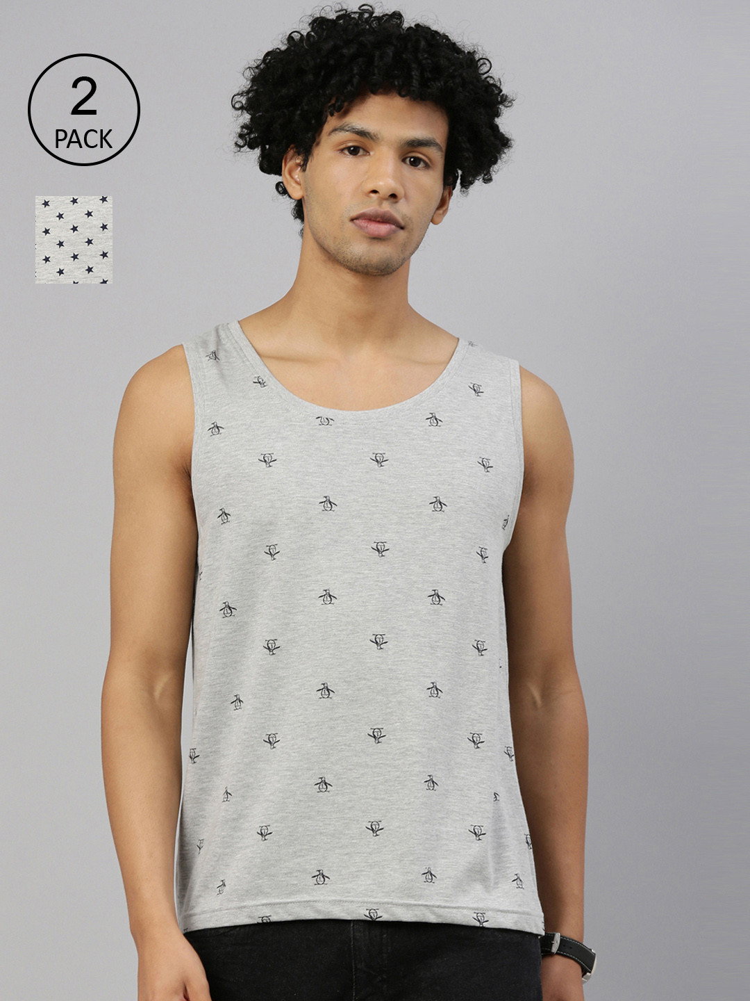 

Kryptic Men Grey Melange & Black 2 Printed T-shirt