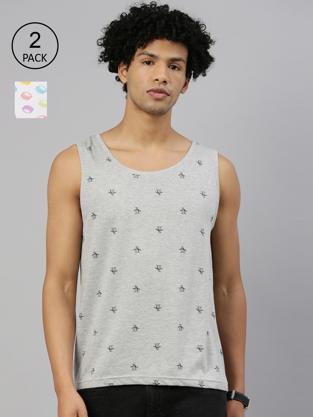 

Kryptic Men Grey Melange & White 2 Printed T-shirt