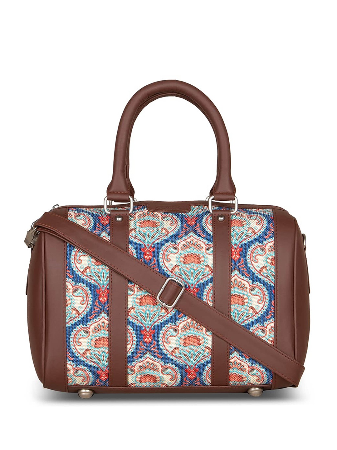 

ZOUK Blue Ethnic Motifs Printed Structured Handheld Bag