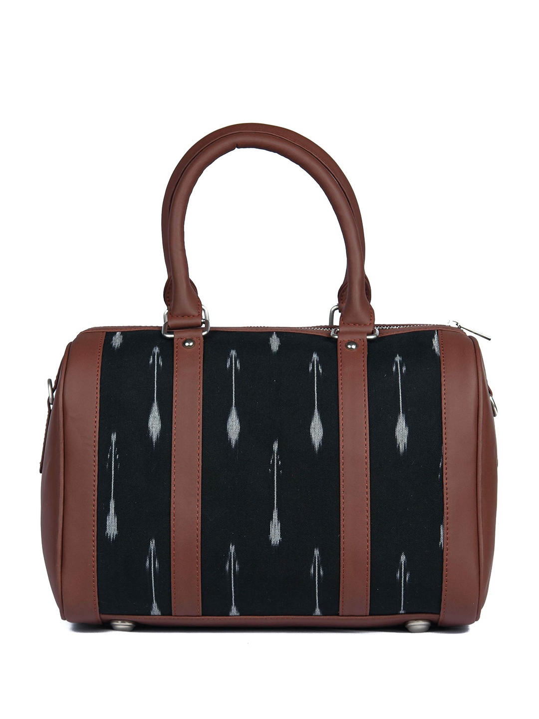 

ZOUK Black Colourblocked Structured Handheld Bag with Cut Work