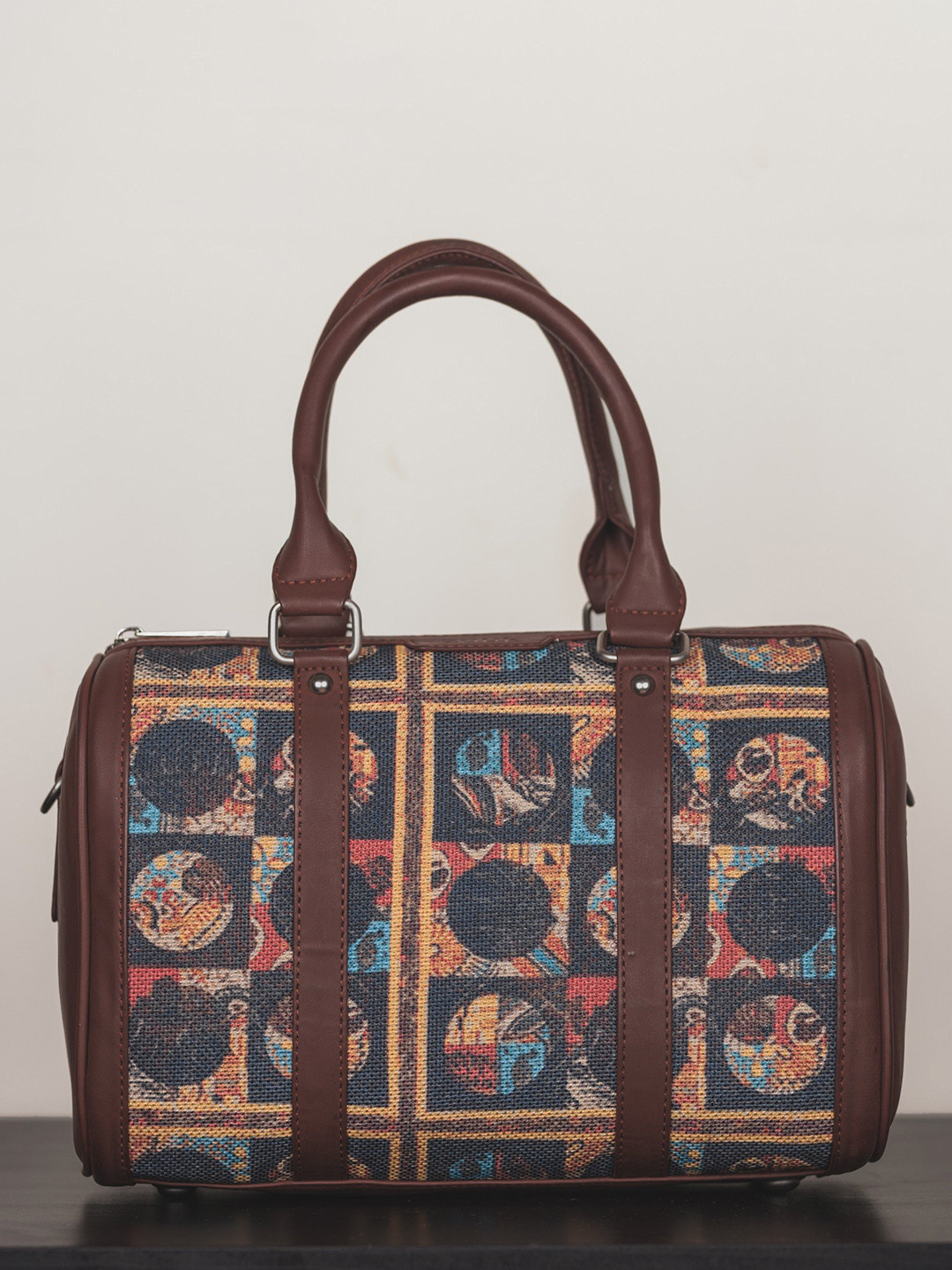 

ZOUK Charcoal Ethnic Motifs Structured African Art Handheld Bag