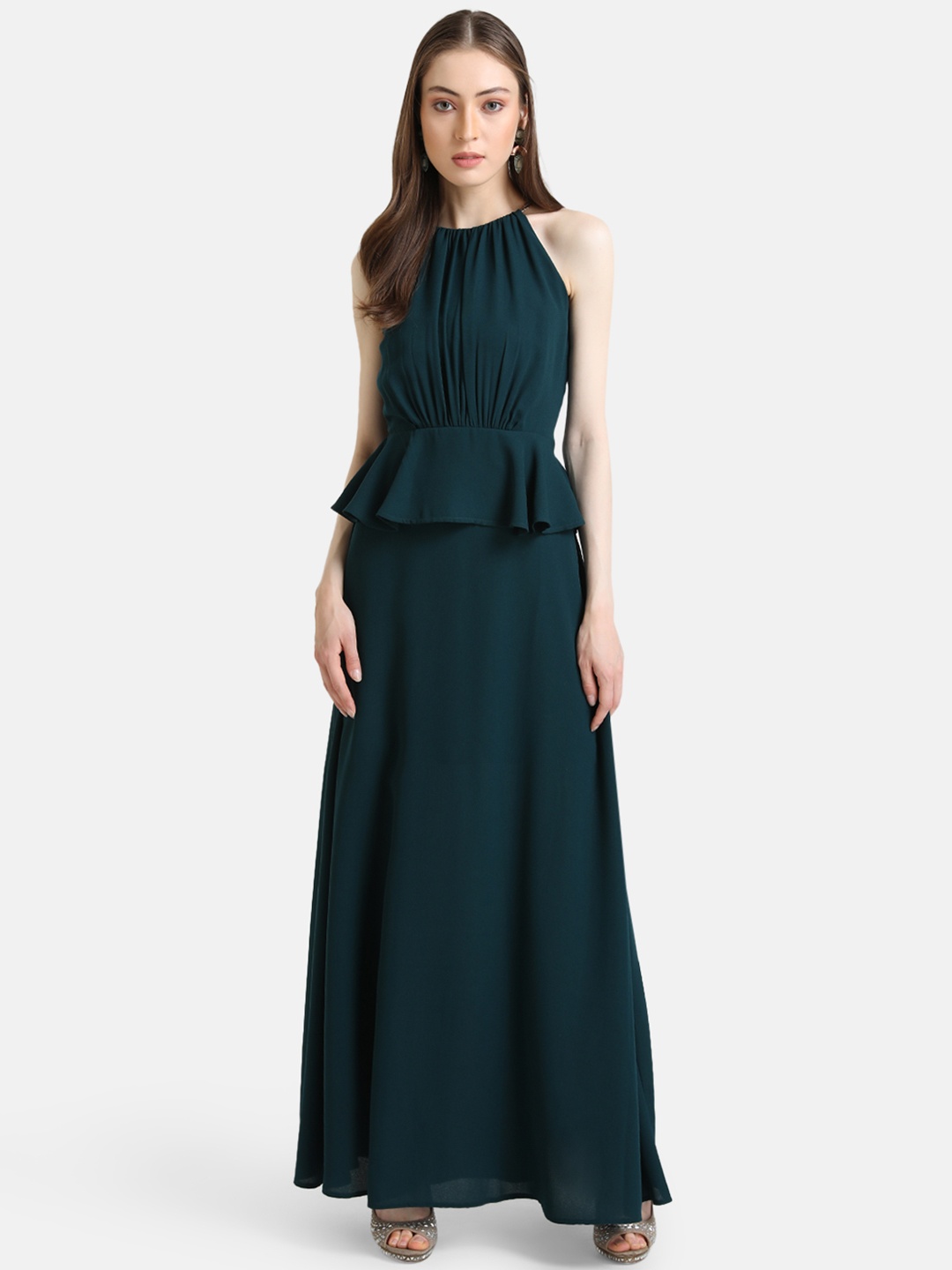 

Kazo Green Halter Neck Peplum Maxi Dress