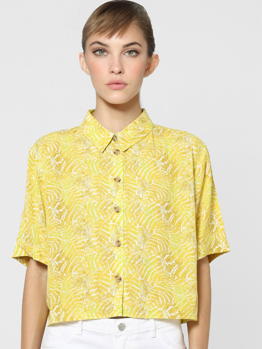 

ONLY Women Yellow Abstract Printed Casual Shirt