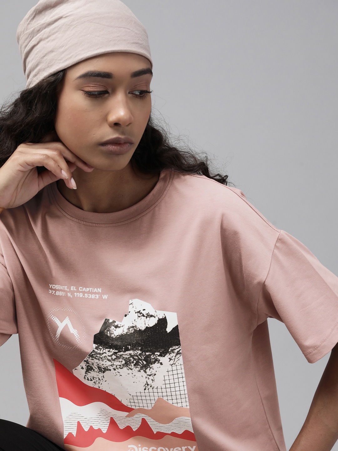 

Roadster The Lifestyle Co x Discovery Adventures Women Dusty Pink Printed T-shirt, Rose