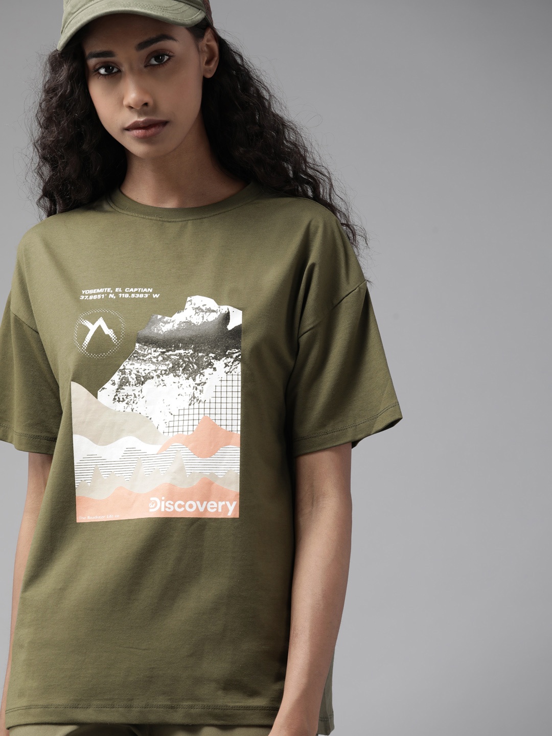 

Roadster The Lifestyle Co x Discovery Adventures Women Olive Green Printed T-shirt