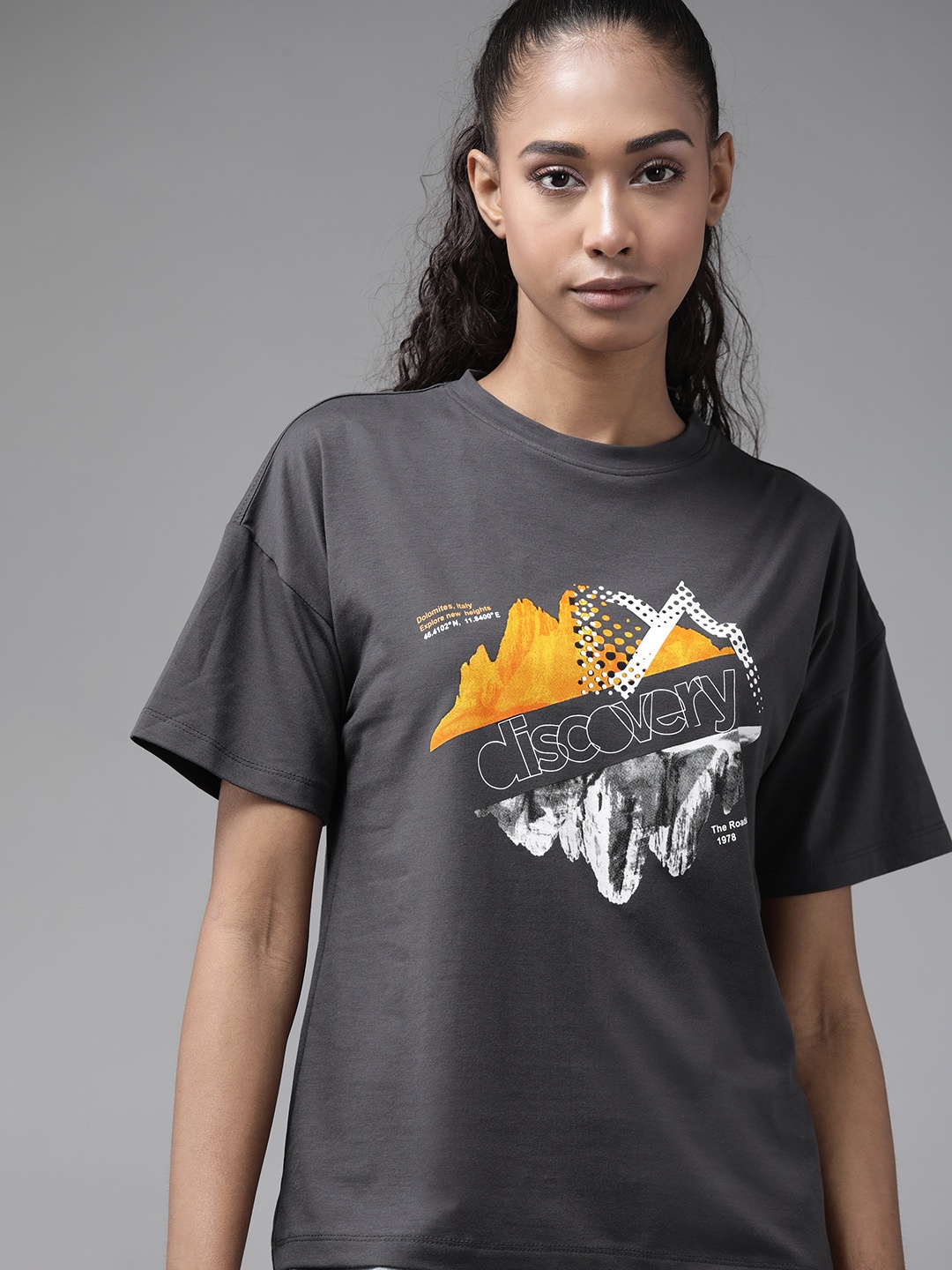 

Roadster Women Grey Brand Logo Printed T-shirt