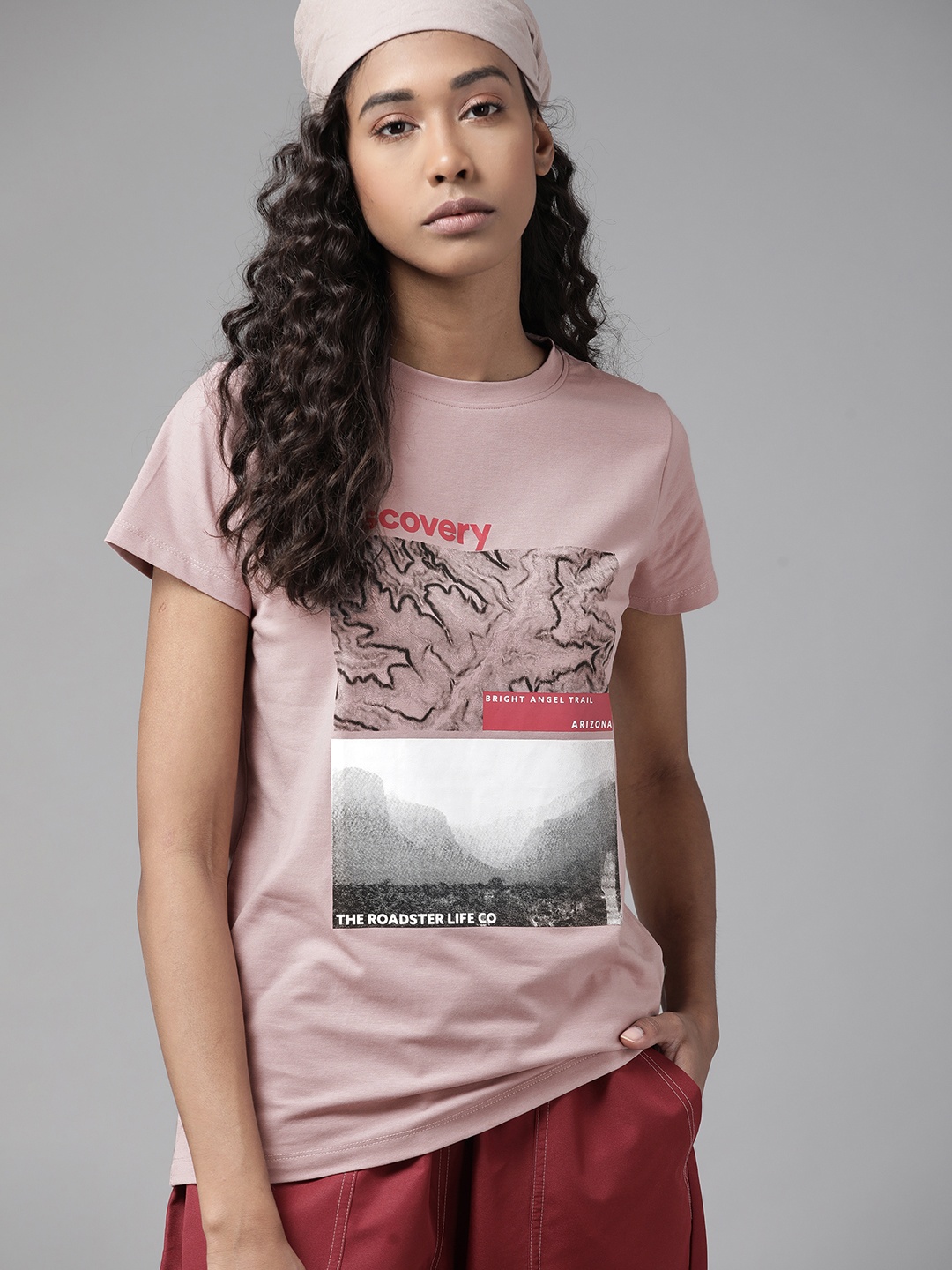 

Roadster Women Pink Brand Logo Printed T-shirt