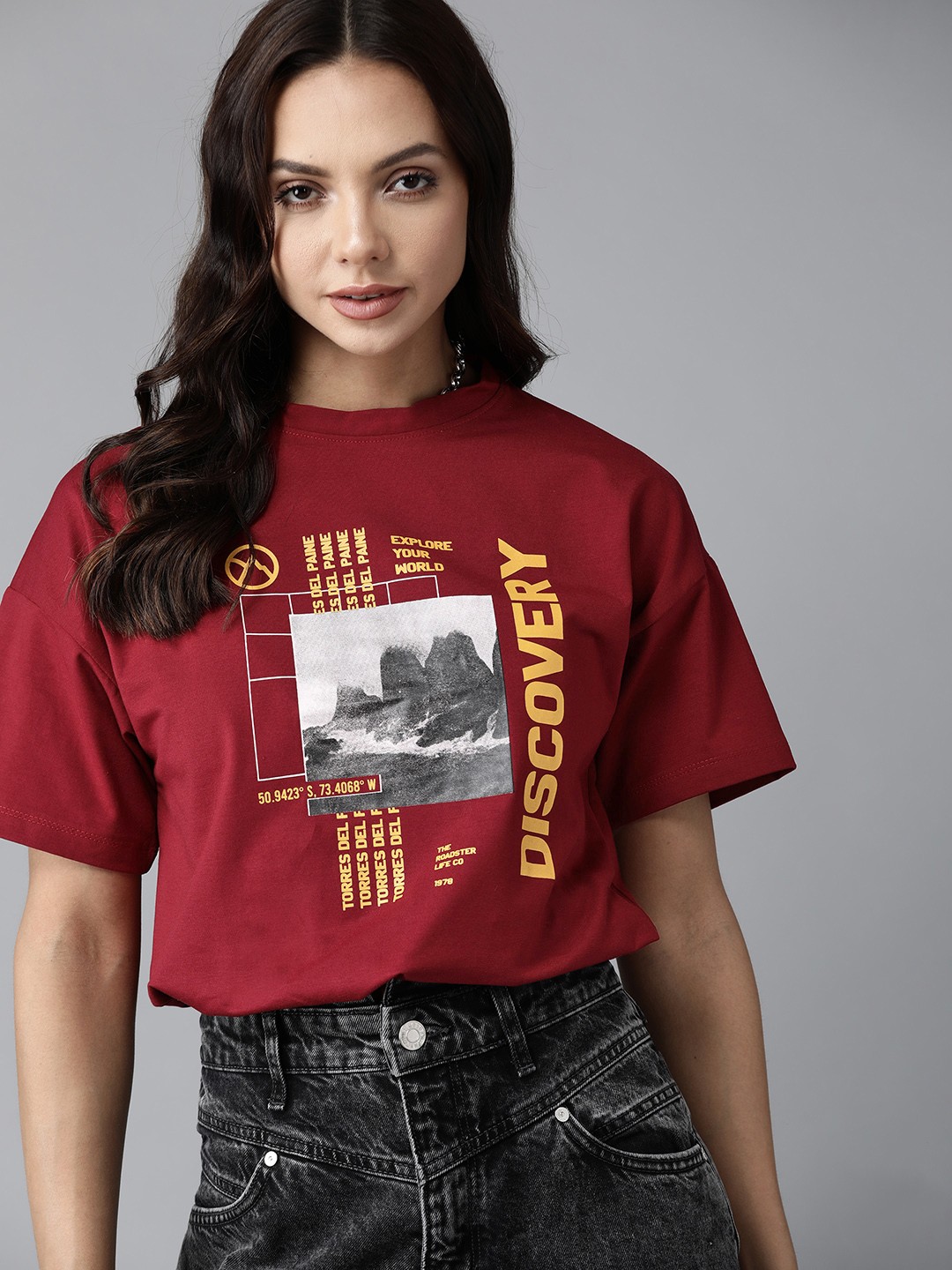 

Roadster Women Maroon Printed T-shirt
