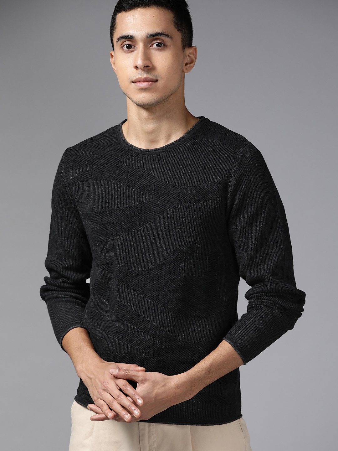 

Blackberrys Men Black Self-Design Pure Cotton Pullover