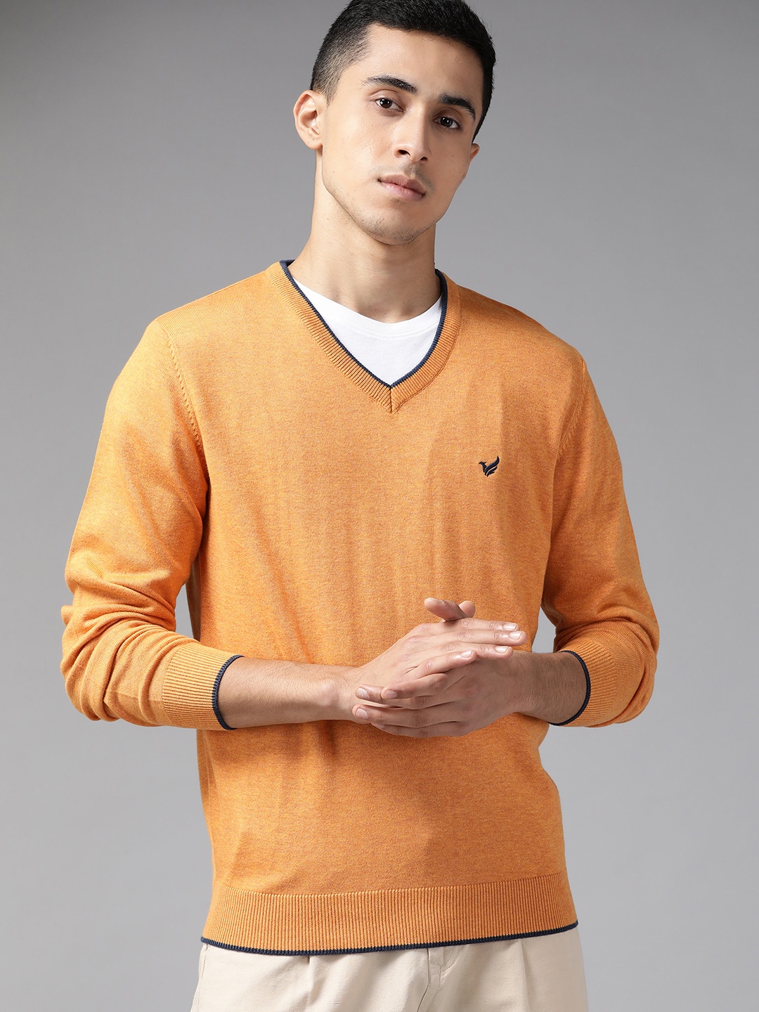 

Blackberrys Men Mustard Yellow Solid Pullover