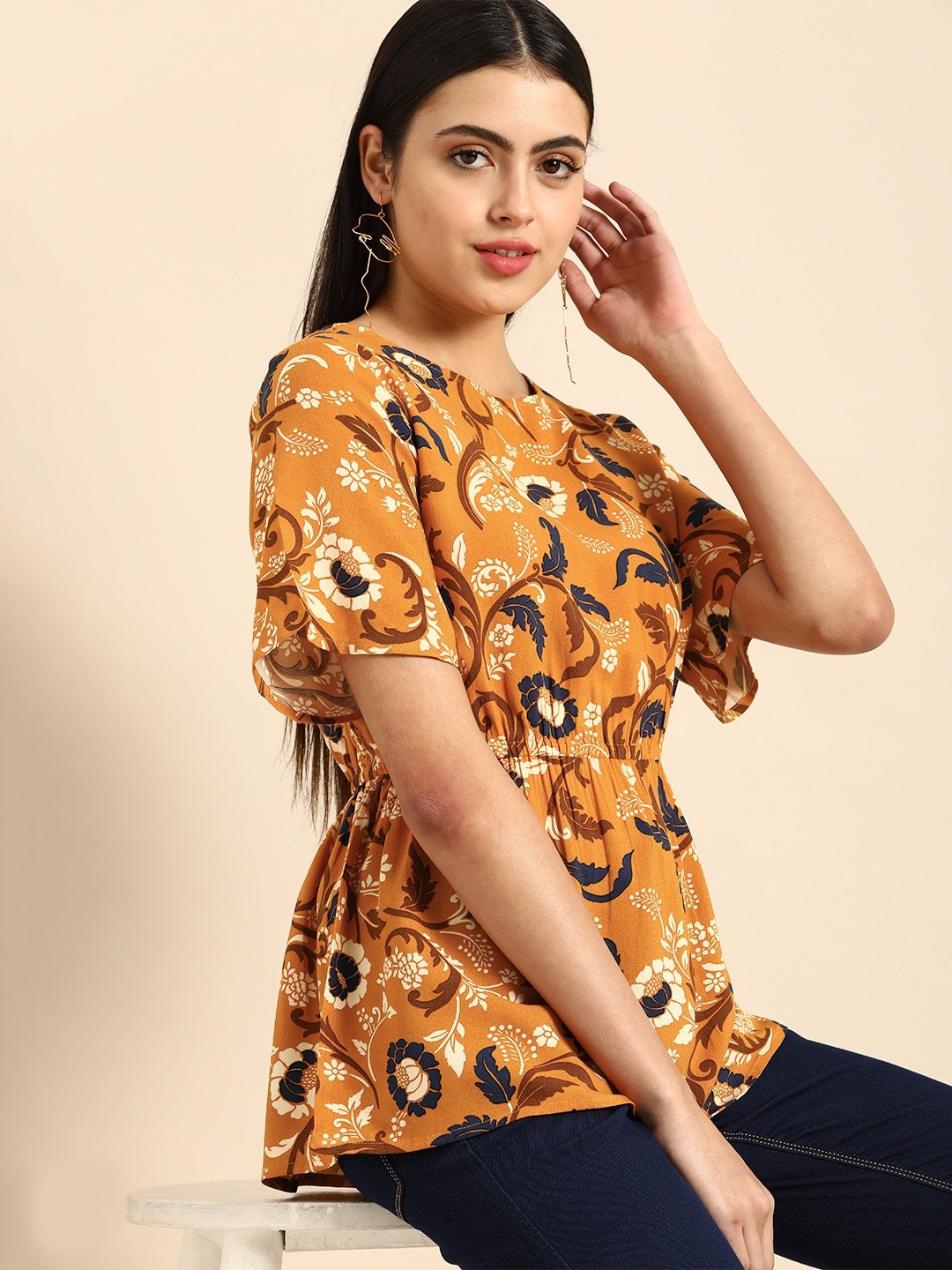 

Routes by All About You Brown & Black Floral Printed Empire Top