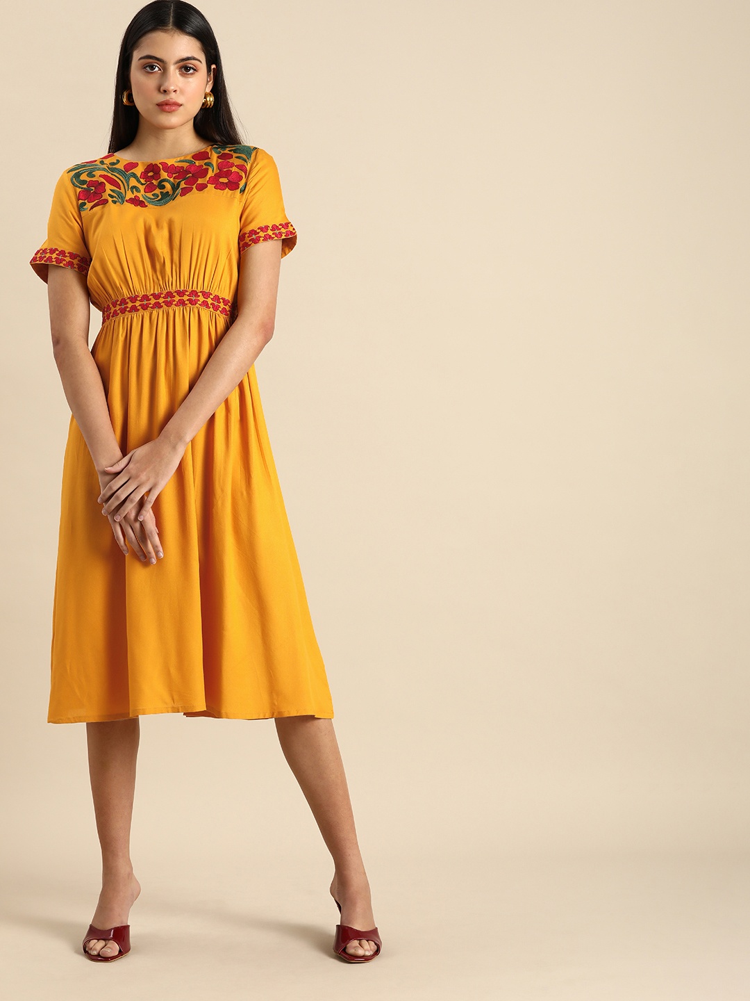 

all about you Yellow & Red Floral Casual Maxi Dress