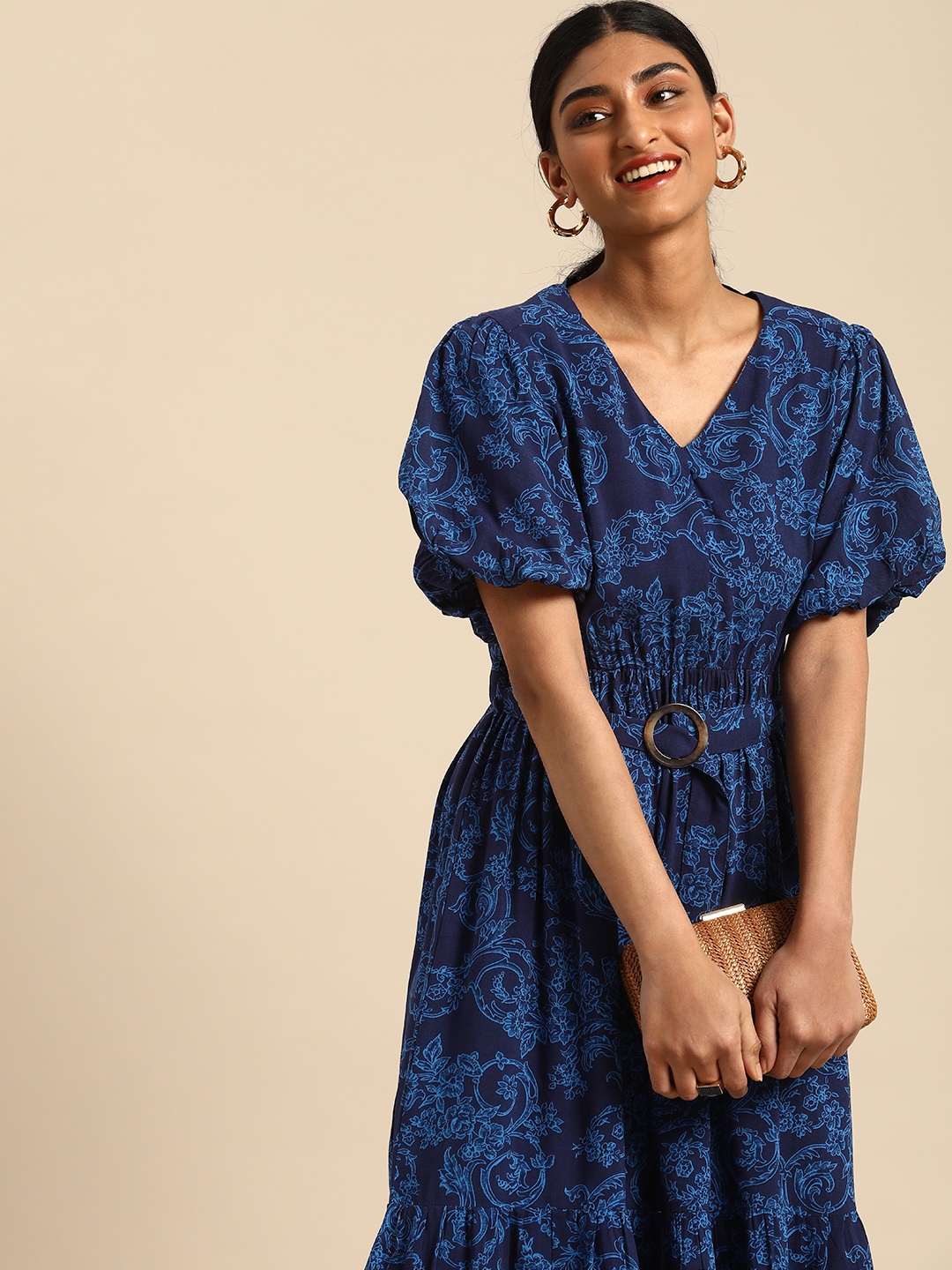 

all about you Blue & Black Floral Printed Maxi Dress