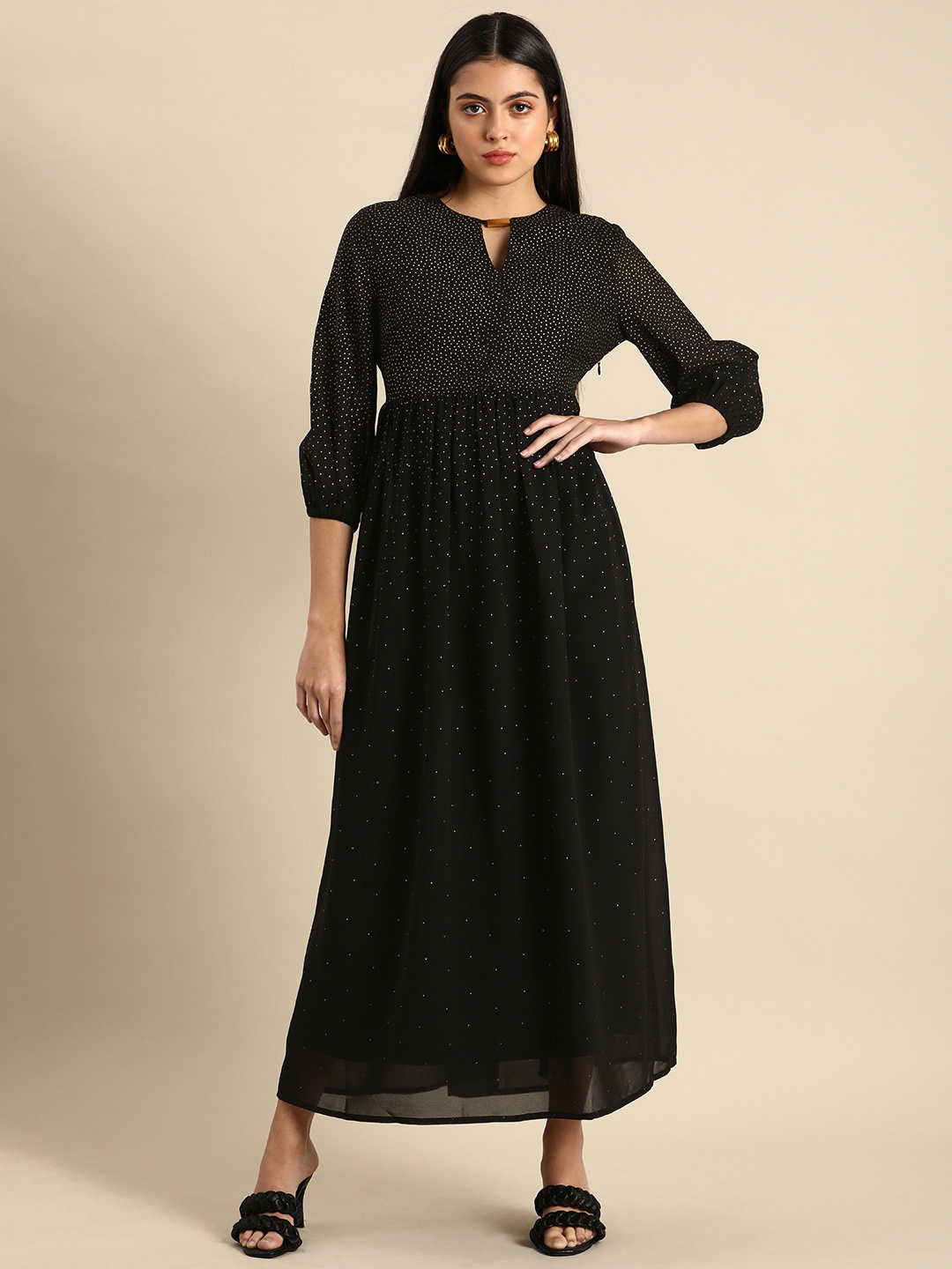 

all about you Black Polka Dot Keyhole Neck Maxi Dress