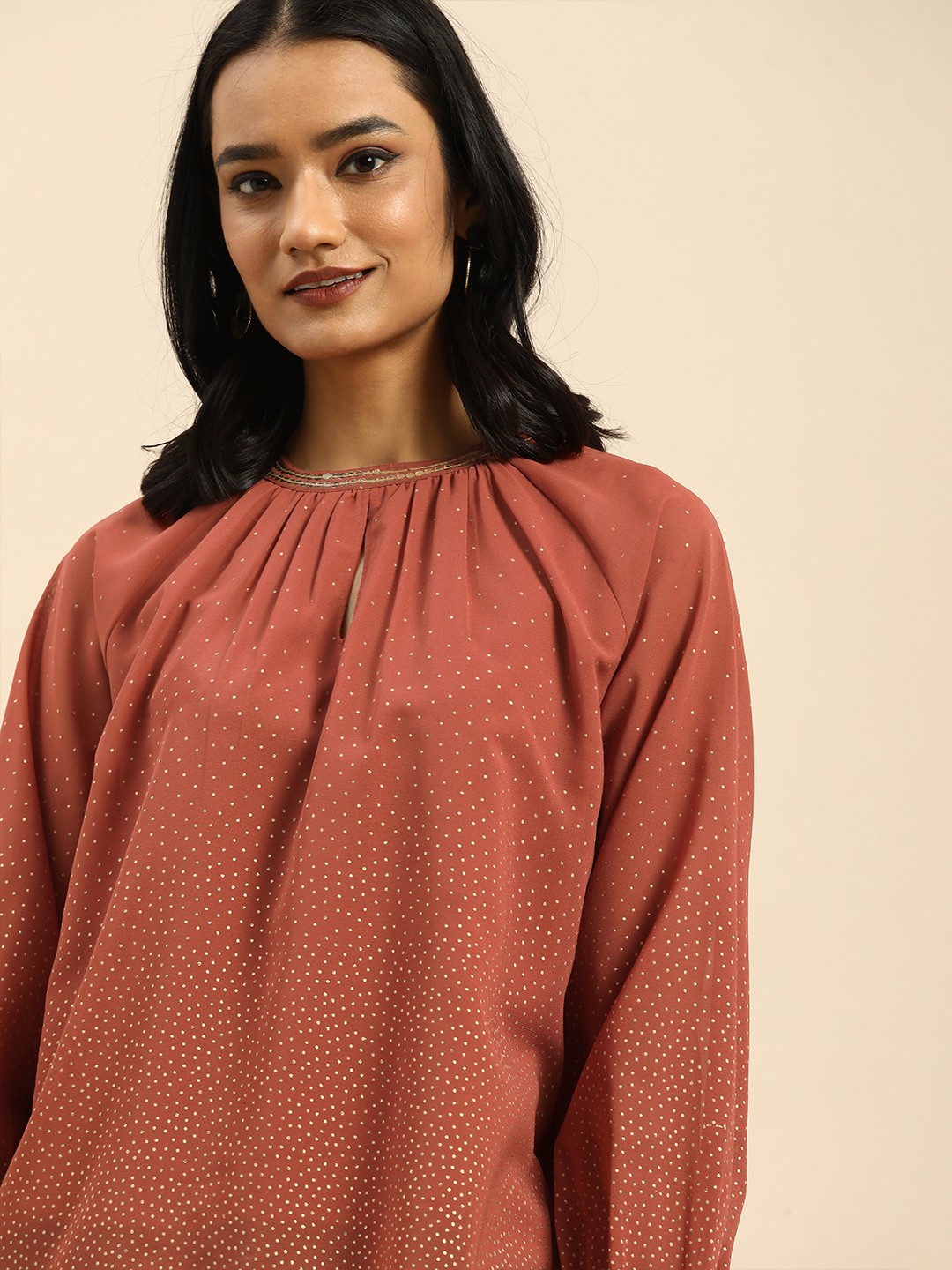 

all about you Pink Print Keyhole Neck Top