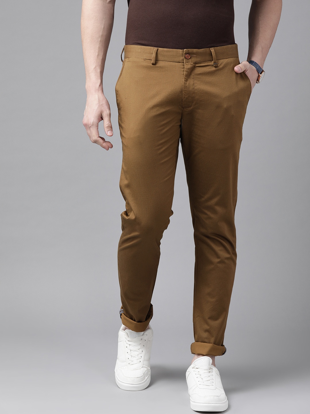 

Blackberrys Men Brown Printed B-95 Slim Fit Trousers