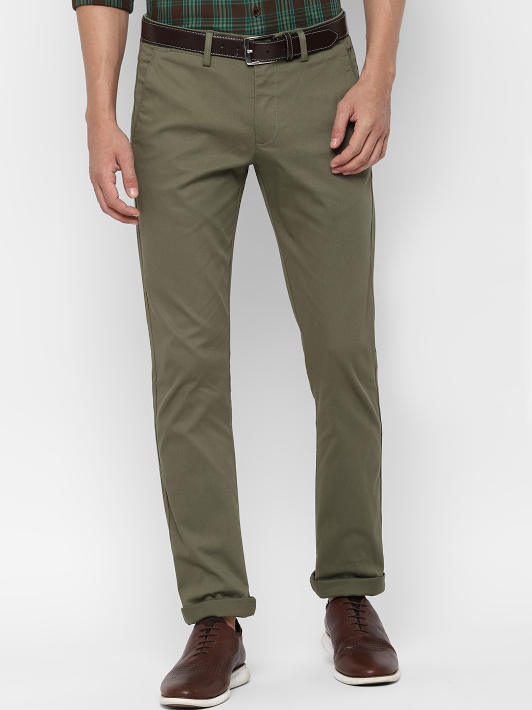 

Allen Solly Men Olive Green Regular Fit Trousers