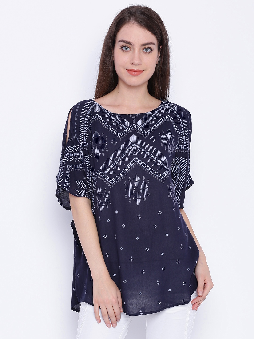 

Tokyo Talkies Women Navy Printed Top, Navy blue