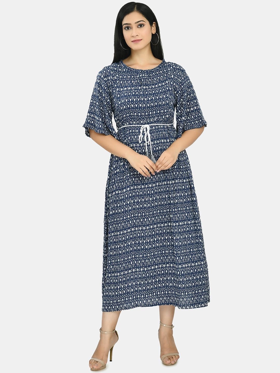 

Aaruvi Ruchi Verma Navy Blue Ethnic Motifs Crepe Maternity Midi Dress