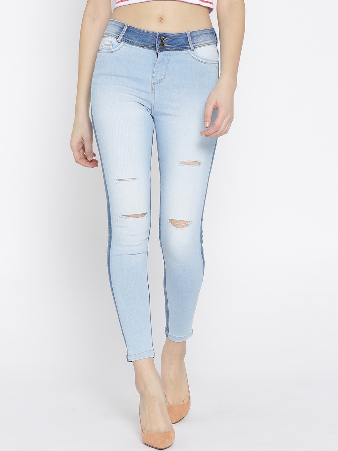 

Xpose Women Blue Slim Fit High-Rise Mildly Distressed Light Fade Jeans