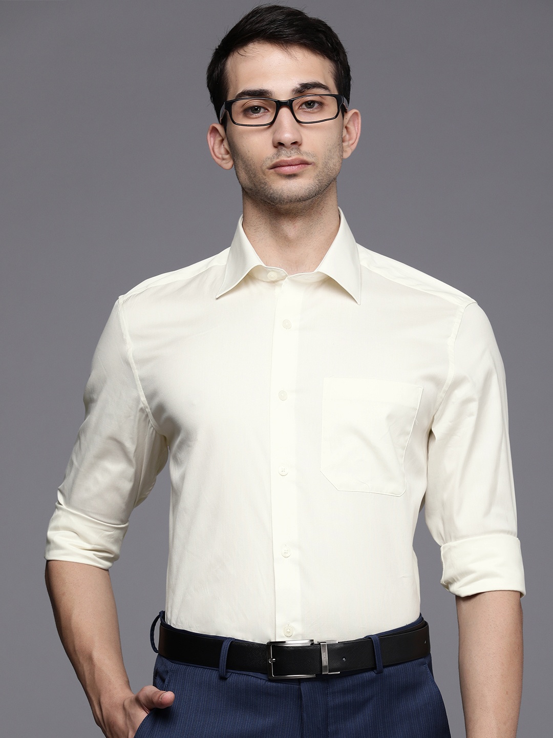 

Louis Philippe Men Cream-Coloured Opaque Pure Cotton Formal Shirt