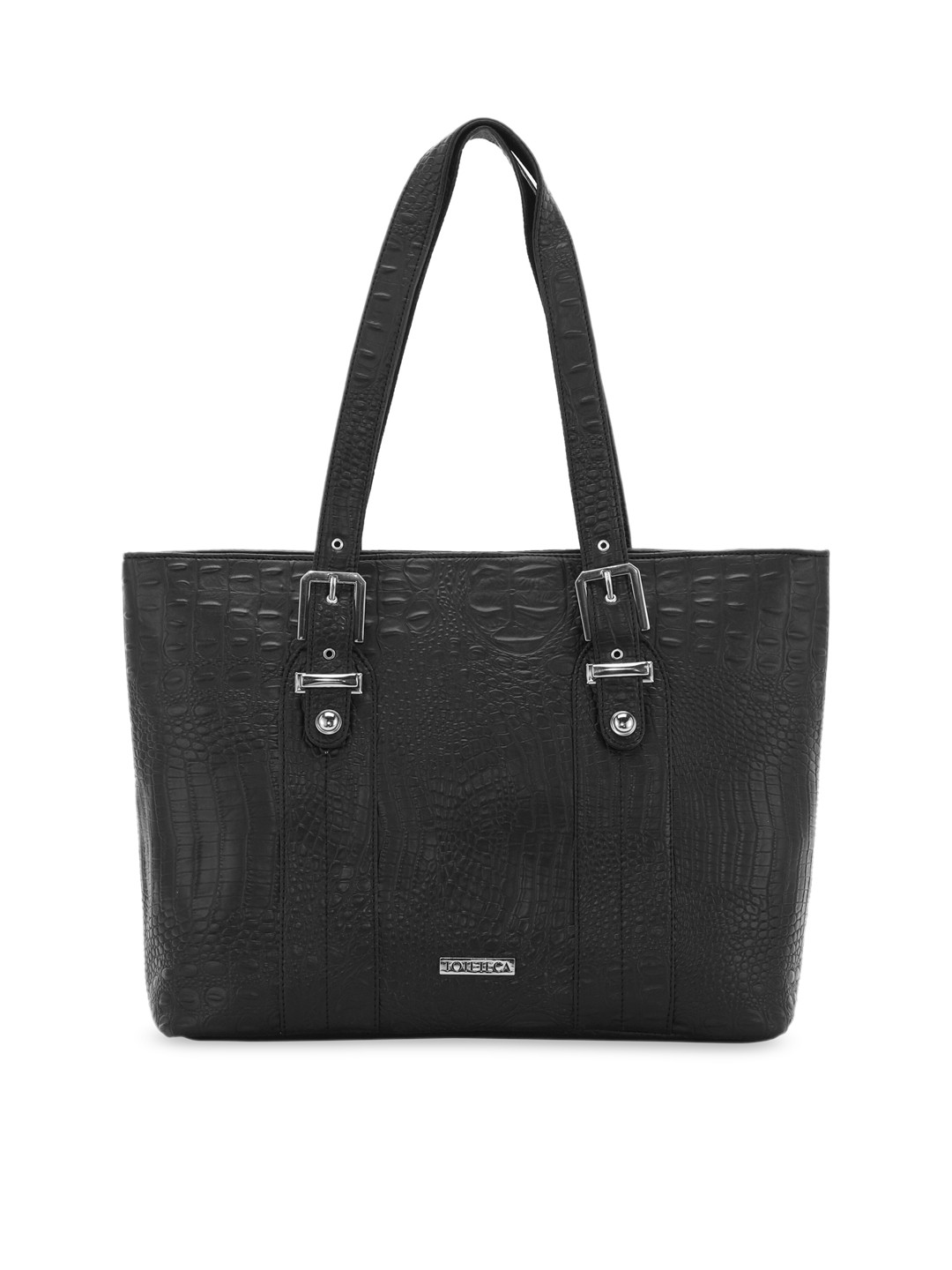 

Toteteca Black Textured PU Structured Handheld Bag