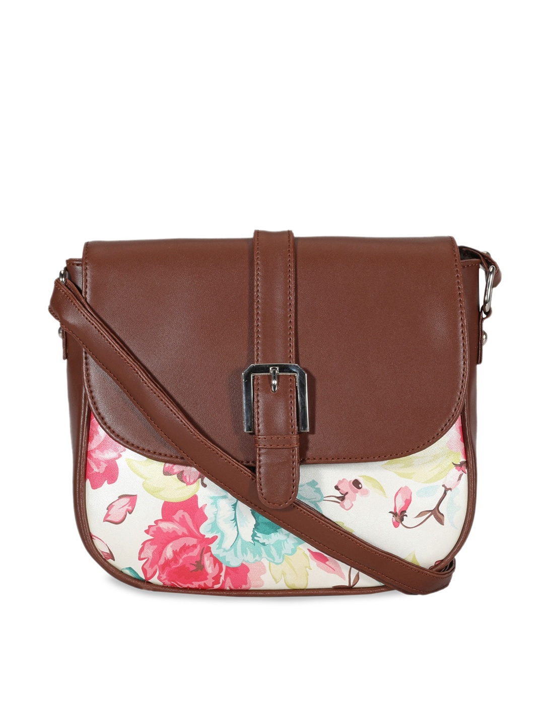

Toteteca Brown Floral Printed PU Structured Sling Bag