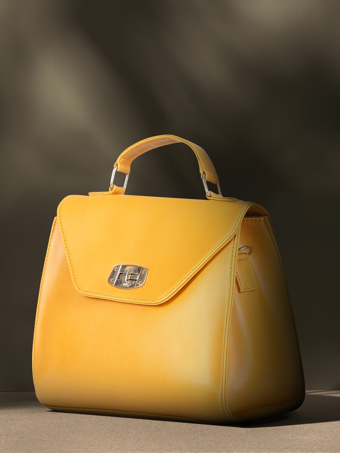 

Toteteca Yellow PU Structured Satchel with Applique