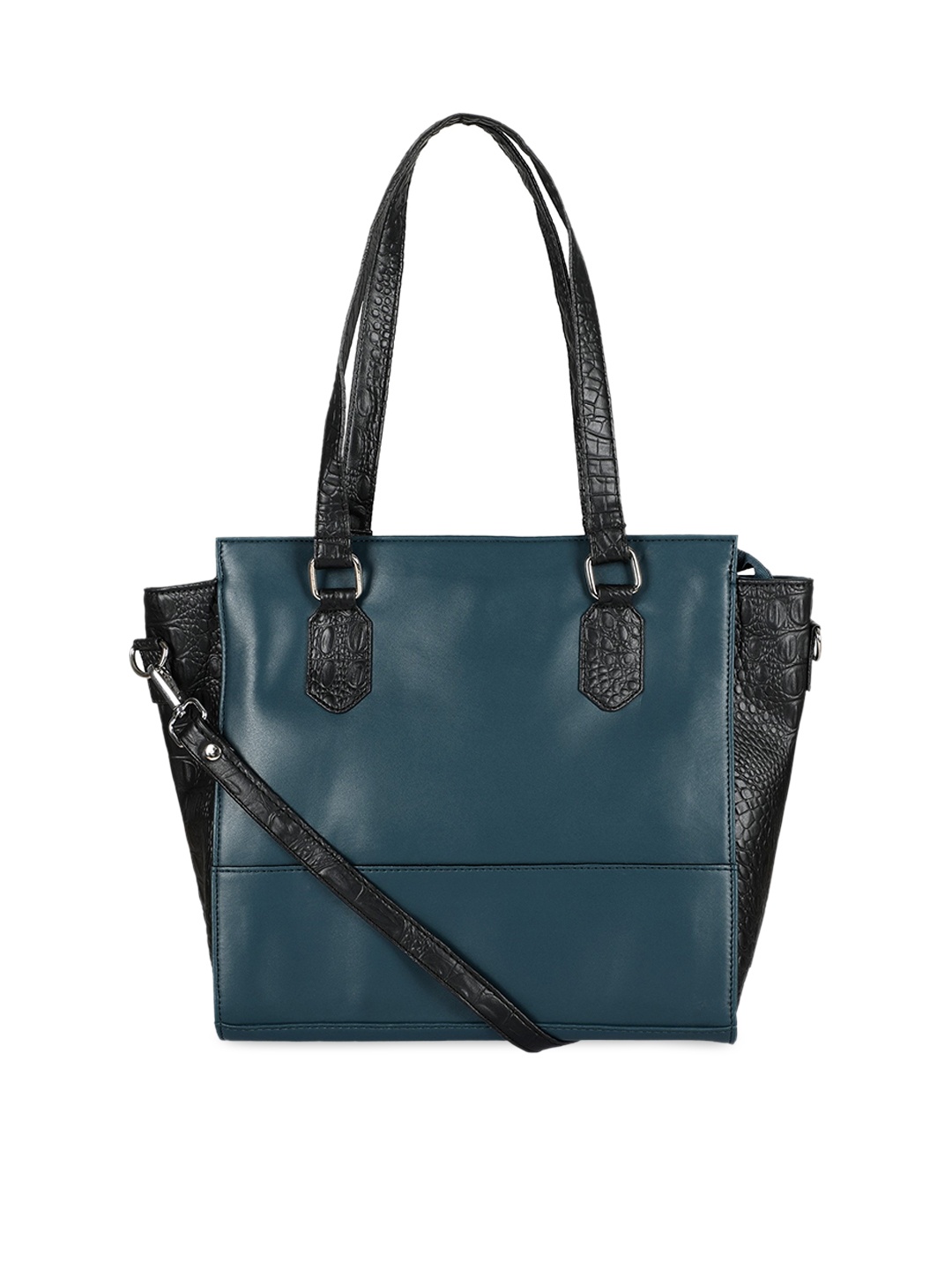 

Toteteca Blue PU Shopper Shoulder Bag with Cut Work