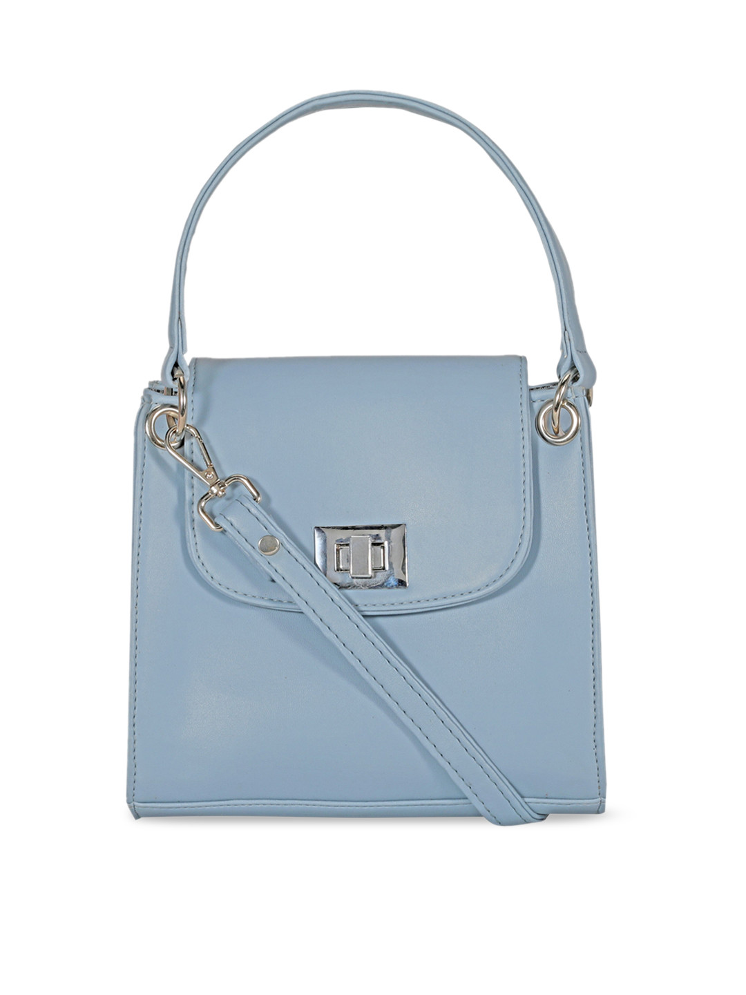 

Toteteca Blue PU Structured Handheld Bag with Cut Work