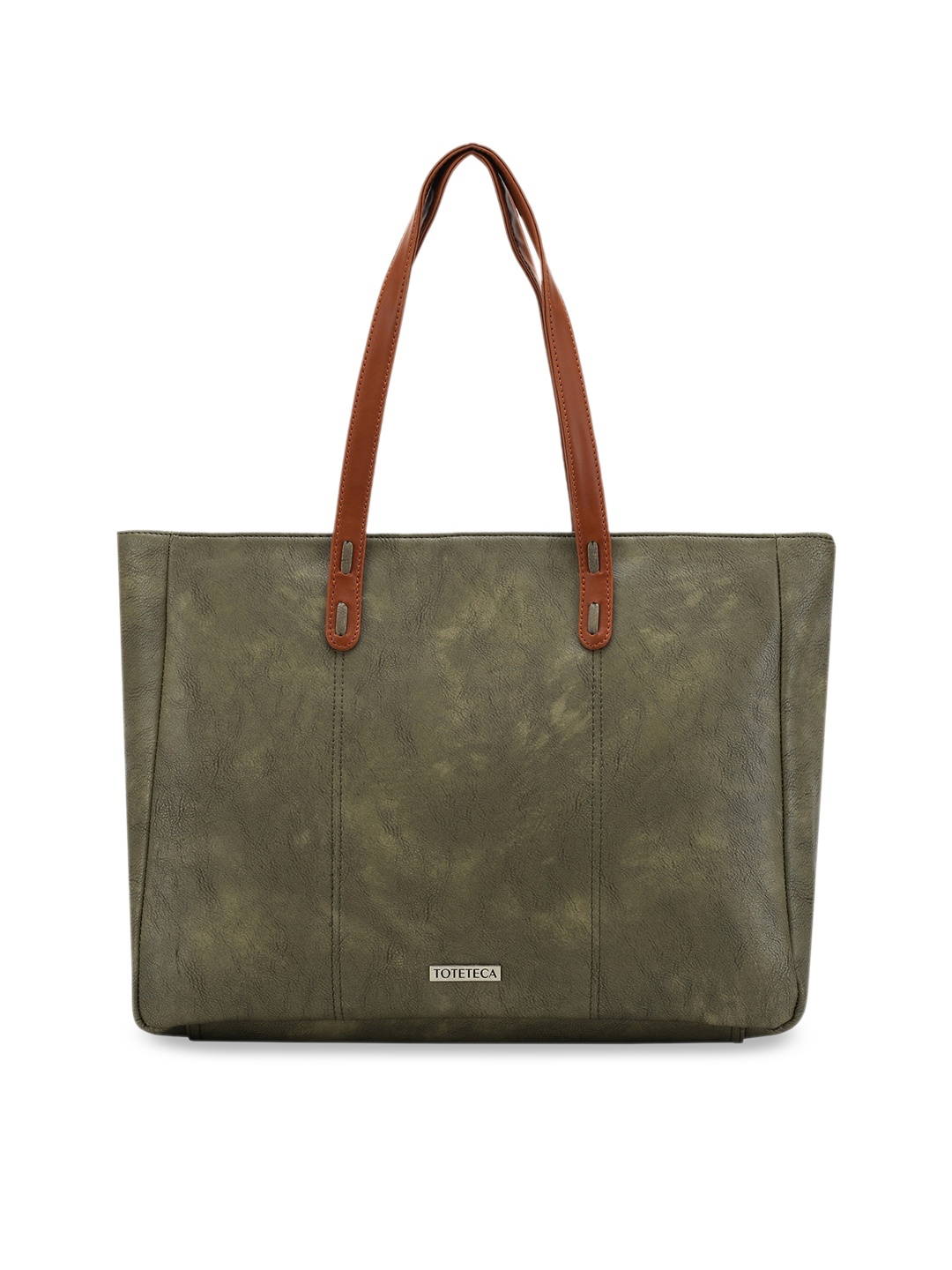 

Toteteca Green PU Structured Tote Bag with Cut Work