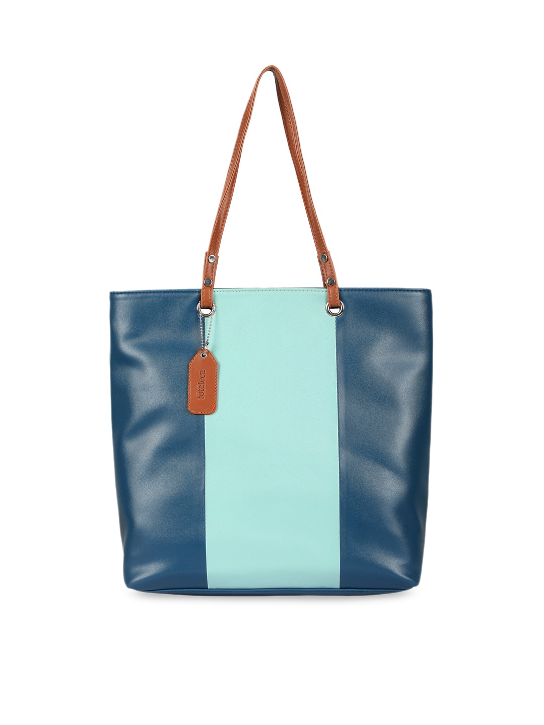 

Toteteca Blue Colourblocked PU Structured Shoulder Bag with Tasselled