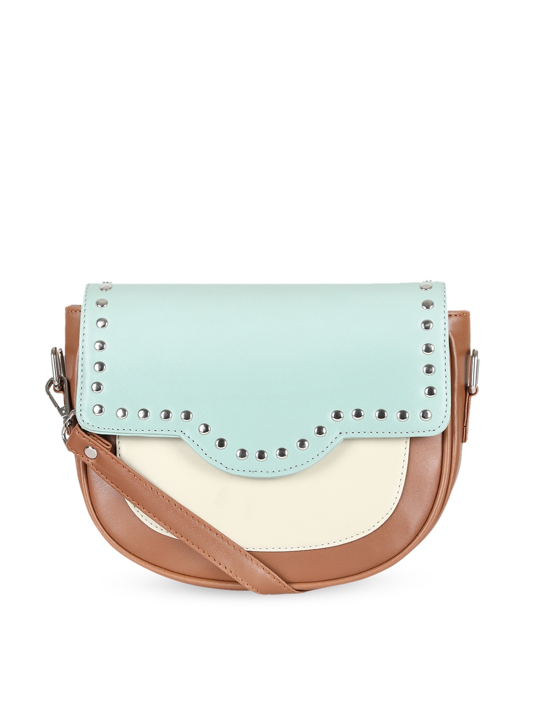 

Toteteca Sea Green Colourblocked PU Half Moon Sling Bag