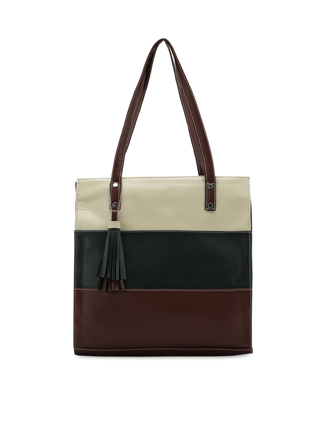 

Toteteca Brown Colourblocked PU Structured Shoulder Bag with Tasselled
